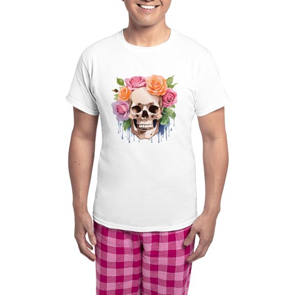 CafePress - Watercolor Skull & Roses - Men's Light Loose Fit Cotton Pajama Set