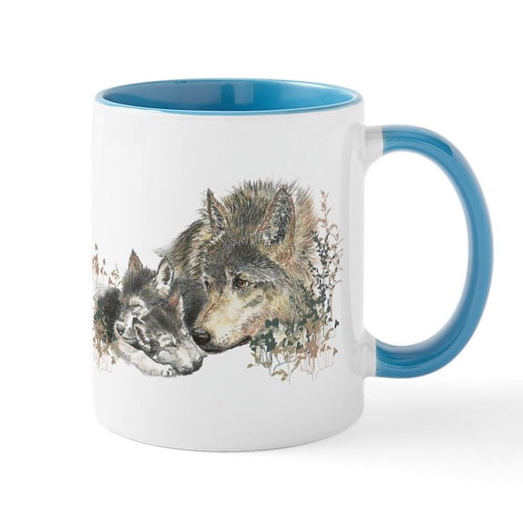CafePress - Watercolor Wolf Parent Cubs Ceramic Mugs - 11 oz Ceramic Mug - Novelty Coffee Tea Cup