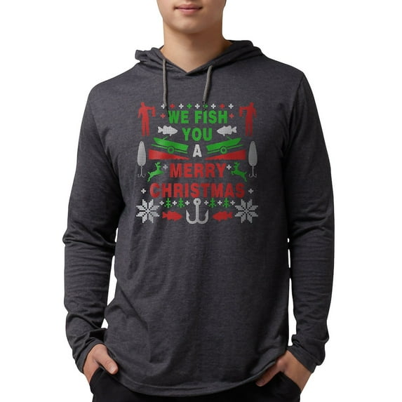 CafePress - We Fish You A Merry Christmas Ugly Christmas Fishi - Mens Hooded Shirt