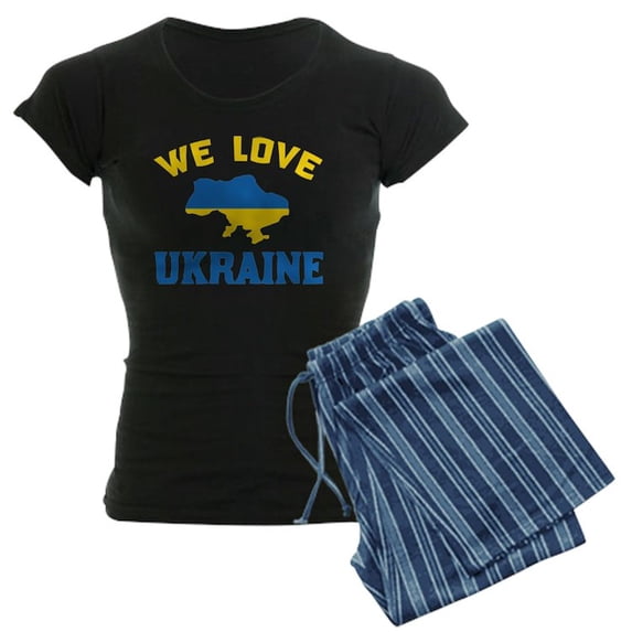 CafePress - We Love Ukraine Pajamas - Women's Short Sleeve Print T-Shirt and Pants Dark Cotton Pajama Set