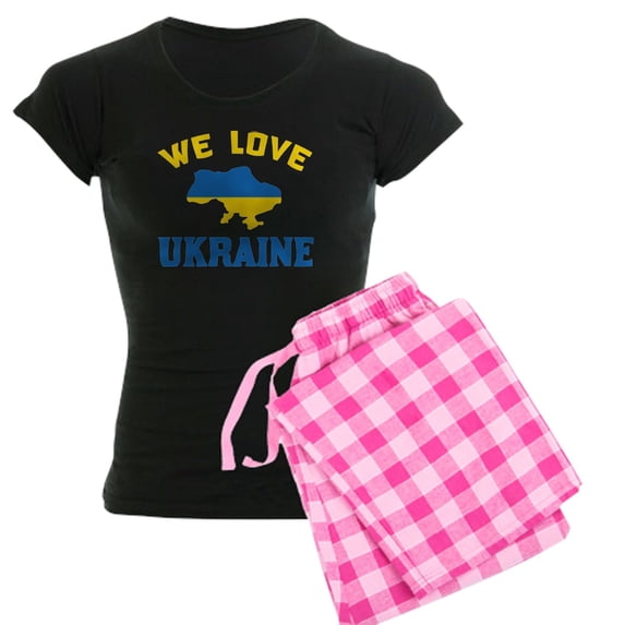 CafePress - We Love Ukraine Pajamas - Women's Short Sleeve Print T-Shirt and Pants Dark Cotton Pajama Set