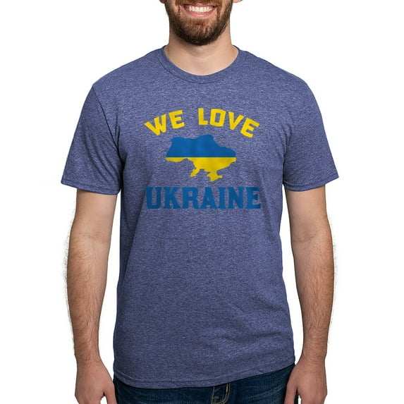 CafePress - We Love Ukraine T Shirt - Mens Tri-blend T-Shirt