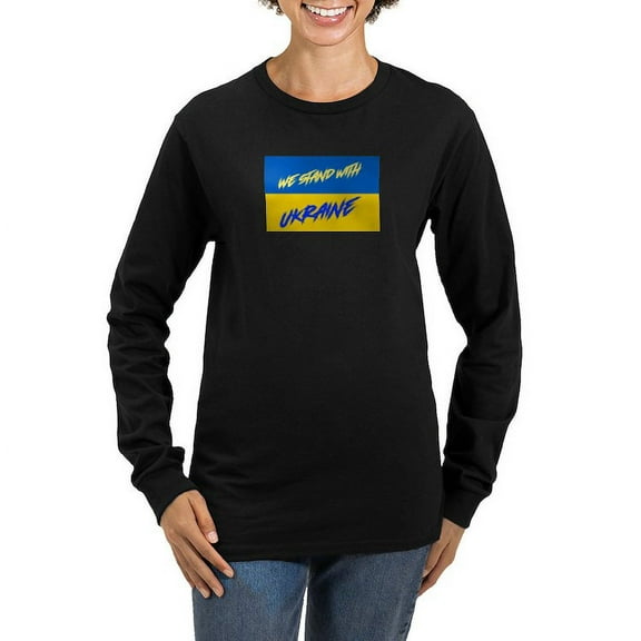 CafePress - We Stand With Ukraine Long Sleeve T Shirt - Women's Long Sleeve Graphic Tee Casual Fit
