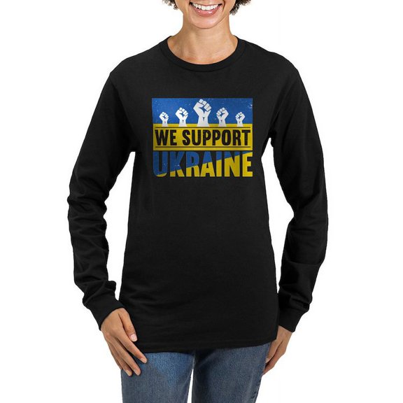 CafePress - We Support Ukraine Long Sleeve T Shirt - Women's Long Sleeve Graphic Tee Casual Fit