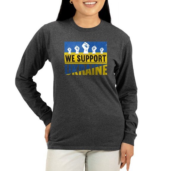 CafePress - We Support Ukraine Long Sleeve T Shirt - Women's Long Sleeve Graphic Tee Casual Fit
