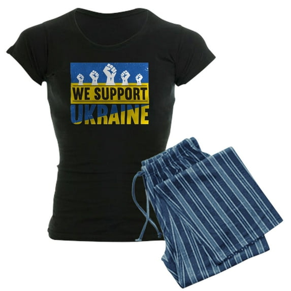 CafePress - We Support Ukraine Pajamas - Women's Short Sleeve Print T-Shirt and Pants Dark Cotton Pajama Set