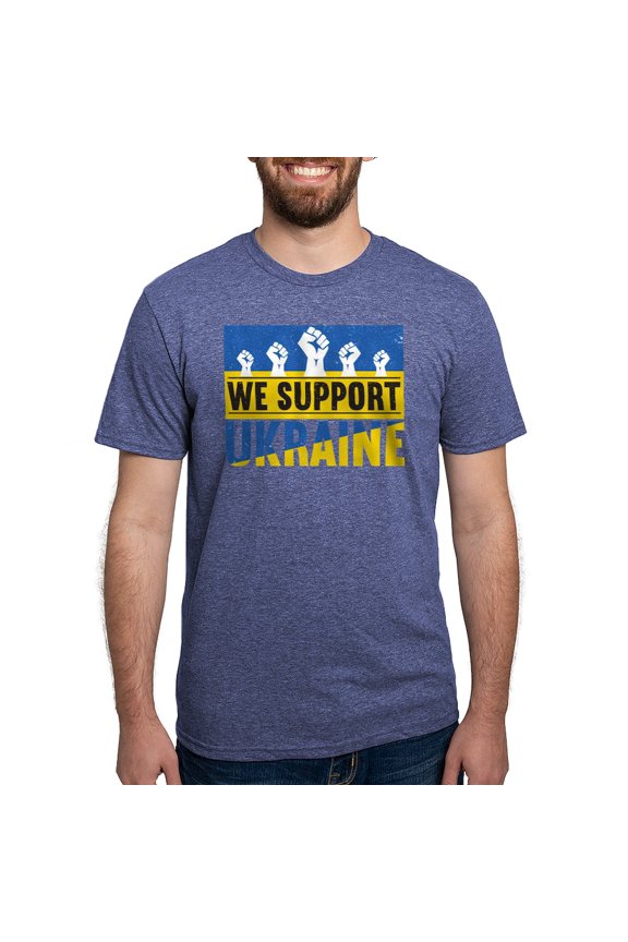 - We Support Ukraine T Shirt - Mens Tri-blend T-Shirt