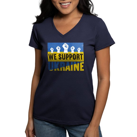 CafePress - We Support Ukraine T Shirt - Women's V-Neck Dark T-Shirt