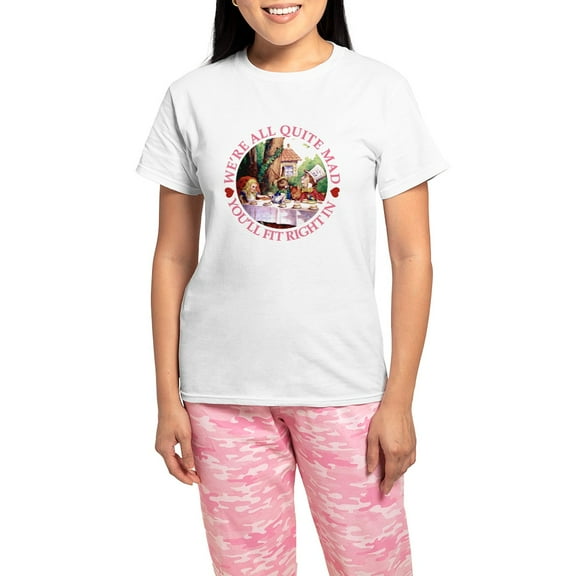 CafePress - We're All Quite Mad Women's Light Pajamas - Women's Short Sleeve Print T-Shirt and Pants Light Cotton Pajama Set