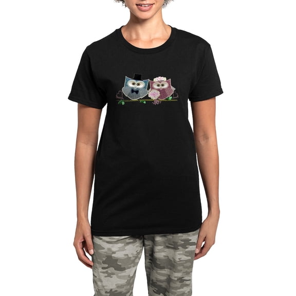 CafePress - Wedding Owls Art Pajamas - Women's Short Sleeve Print T-Shirt and Pants Dark Cotton Pajama Set