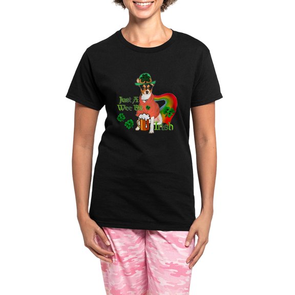 CafePress - Wee Bit Irish Rat Terrier Women's Dark Pajamas - Women's Short Sleeve Print T-Shirt and Pants Dark Cotton Pajama Set