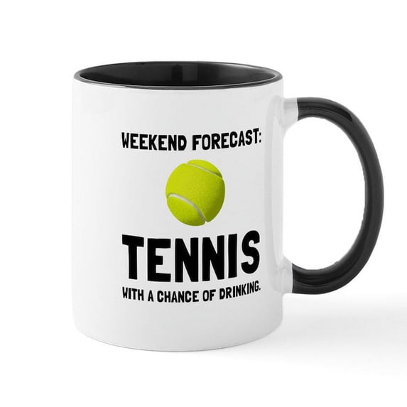 CafePress - Weekend Forecast Tennis Mugs - 11 oz Ceramic Mug - Novelty Coffee Tea Cup