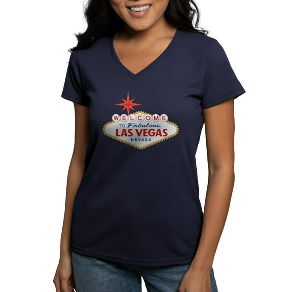 CafePress - Welcome To Fabulous Las Vegas, NV T Shirt - Women's V-Neck Dark T-Shirt