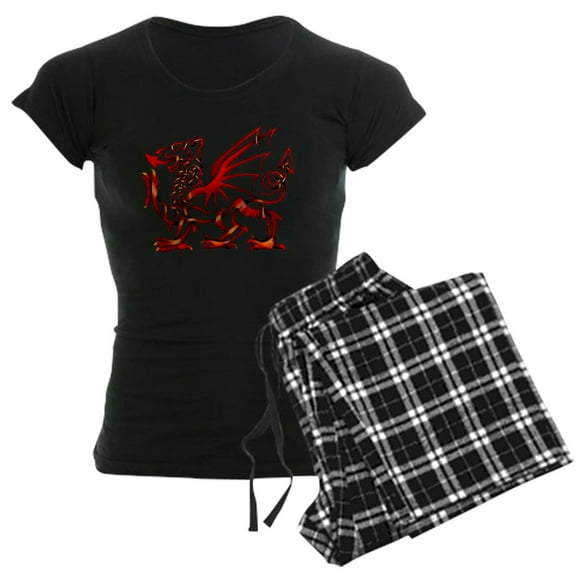 CafePress - Welsh Dragon Pajamas - Women's Short Sleeve Print T-Shirt and Pants Dark Cotton Pajama Set