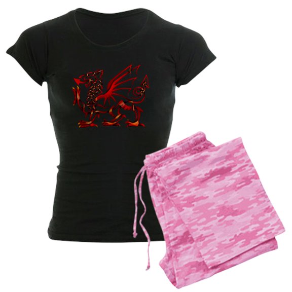 CafePress - Welsh Dragon Pajamas - Women's Short Sleeve Print T-Shirt and Pants Dark Cotton Pajama Set