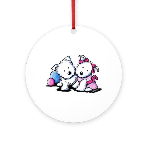 CafePress - Wendell & Willow Westie - Round Wood Ornament 4"
