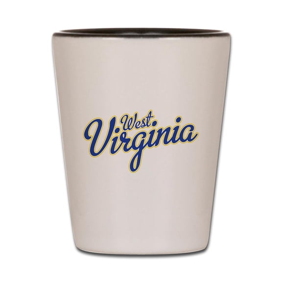 CafePress - West Virginia Font - White/Black Shot Glass, Unique and Funny Shot Glass