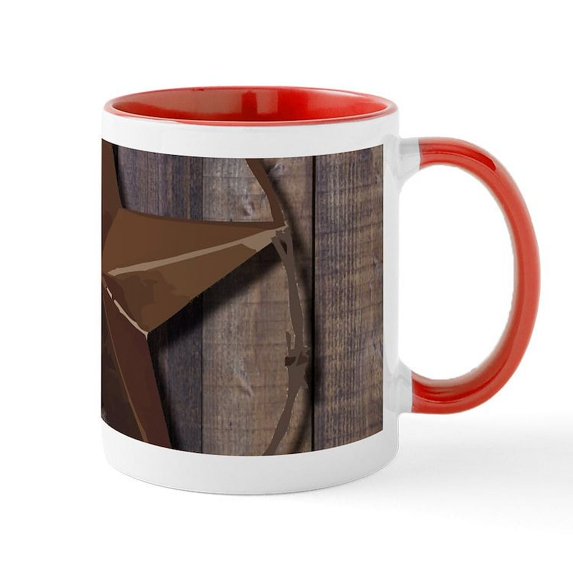 CafePress - Western Barnwood Texas Star Mugs - 11 oz Ceramic Mug - Novelty Coffee Tea Cup