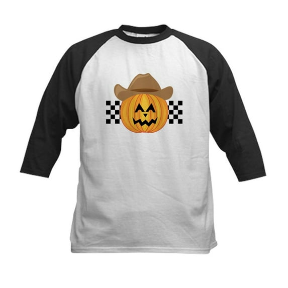 CafePress - Western Halloween Cowboy Pumpkin Kids Baseball T Shirt - Kids Cotton Baseball Jersey, 3/4 Sleeve Shirt