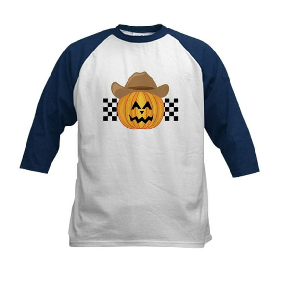CafePress - Western Halloween Cowboy Pumpkin Kids Baseball T Shirt - Kids Cotton Baseball Jersey, 3/4 Sleeve Shirt