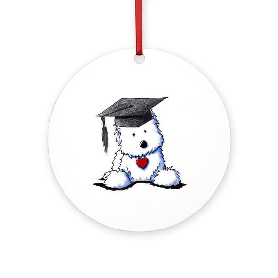 CafePress - Westie Graduate - Round Wood Ornament 4"