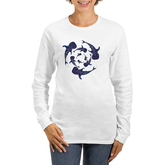 CafePress - Whale Sahrk Blue Spira Women's Long Sleeve T Shirt - Women's Long Sleeve Graphic Casual T-Shirt