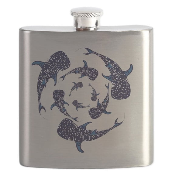 CafePress - Whale Sahrk Blue Spiral Flask - Stainless Steel Flask, 6oz Drinking Flask