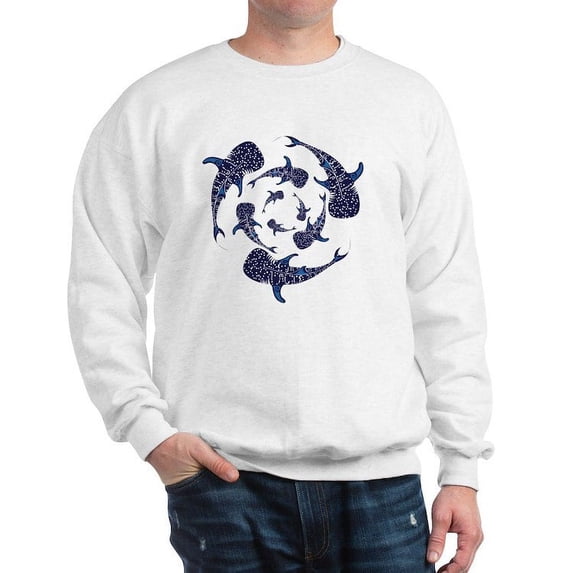 CafePress - Whale Sahrk Blue Spiral Sweatshirt - Crew Neck Sweatshirt
