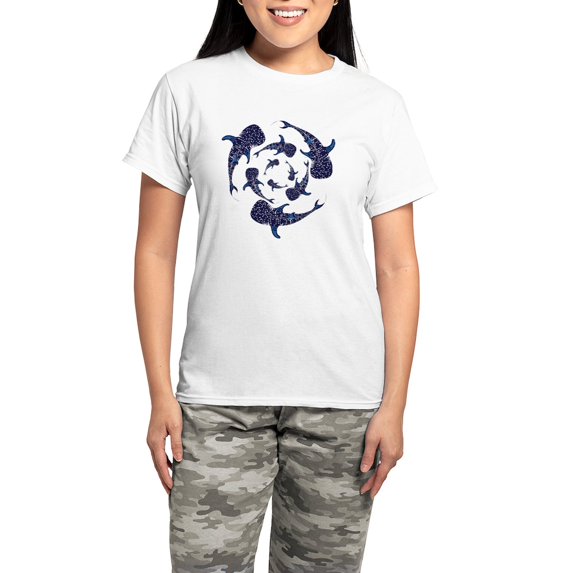 CafePress - Whale Sahrk Blue Spiral Women's Light Pajamas - Women's Short Sleeve Print T-Shirt and Pants Light Cotton Pajama Set
