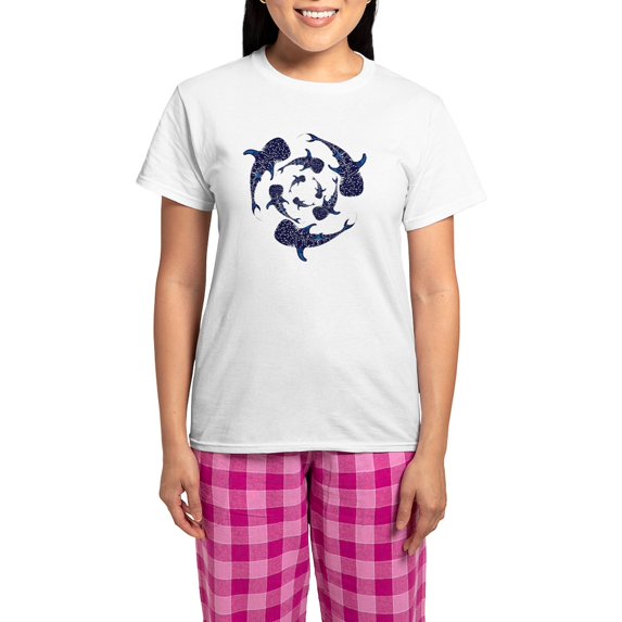CafePress - Whale Sahrk Blue Spiral Women's Light Pajamas - Women's Short Sleeve Print T-Shirt and Pants Light Cotton Pajama Set