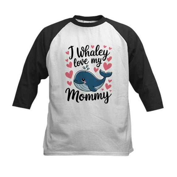 CafePress - Whaley I Love My Mommy Whale Cute Mother Mom Kids Baseball T Shirt - Kids Cotton Baseball Jersey, 3/4 Sleeve Shirt