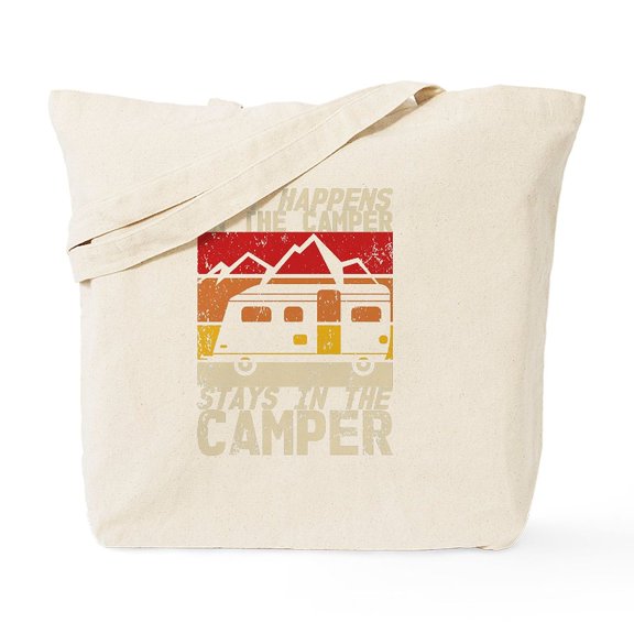 CafePress - What Happens In The Camper Caravan Camping Retro - Unisex Canvas Tote Bag, Beige, 1-Piece