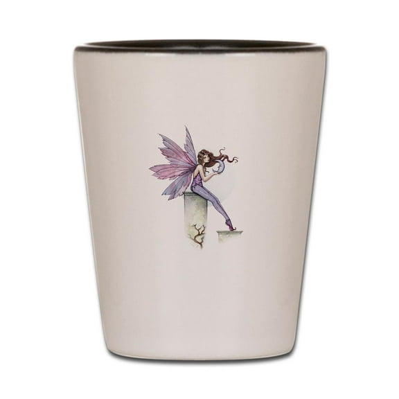 CafePress - Whispering Moon Fairy - White/Black Shot Glass, Unique and Funny Shot Glass