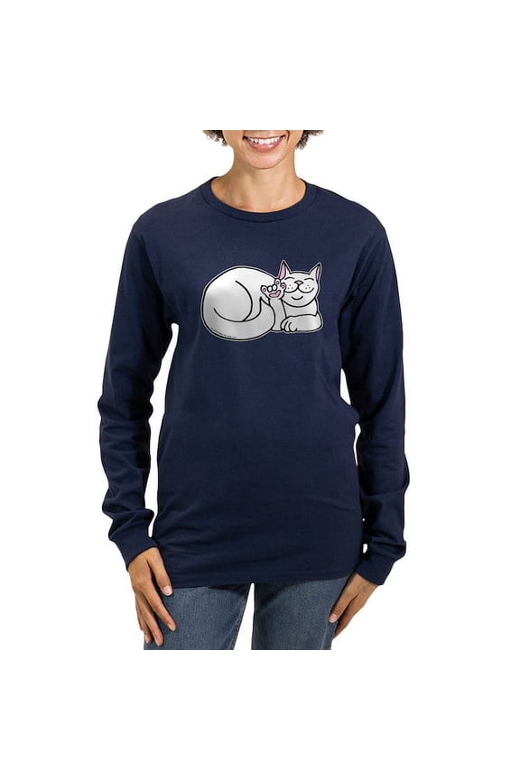 - White ASL Kitty Women's Long Sleeve Dark T Shirt - Women's Long Sleeve Graphic Tee Casual Fit