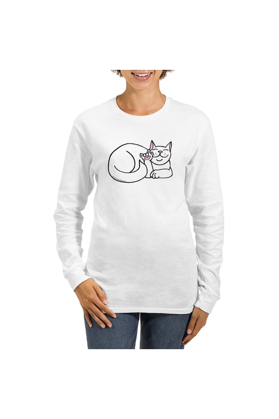 - White ASL Kitty Women's Long Sleeve T Shirt - Women's Long Sleeve Graphic Casual T-Shirt