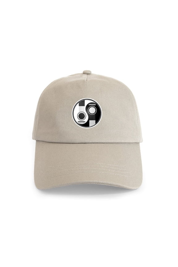 - White And Black Yin Yang Acoustic Guitars Hat - Adjustable 100% Brushed Unisex Casual Cotton Baseball Cap, Beige, 1