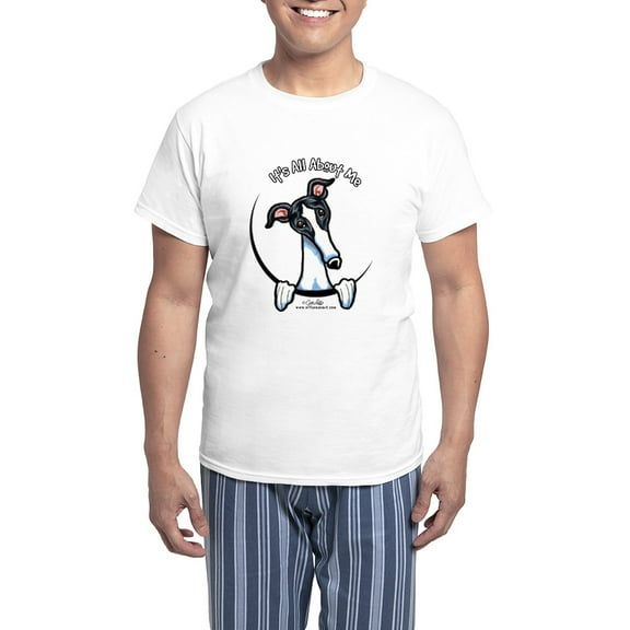 CafePress - White Black Greyhound IAAM Men's Light Pajamas - Men's Light Loose Fit Cotton Pajama Set