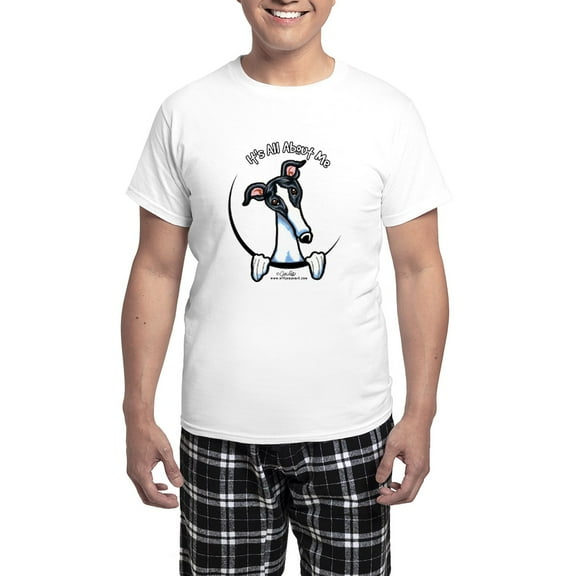 CafePress - White Black Greyhound IAAM Men's Light Pajamas - Men's Light Loose Fit Cotton Pajama Set