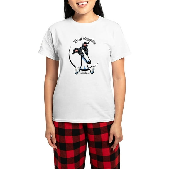 CafePress - White Black Greyhound IAAM Women's Light Pajamas - Women's Short Sleeve Print T-Shirt and Pants Light Cotton Pajama Set