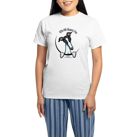 CafePress - White Black Greyhound IAAM Women's Light Pajamas - Women's Short Sleeve Print T-Shirt and Pants Light Cotton Pajama Set