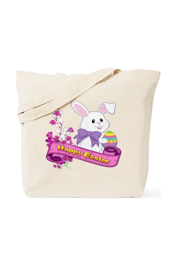- White Easter Bunny Banner Tote Bag - Unisex Canvas Tote Bag, Beige, 1-Piece