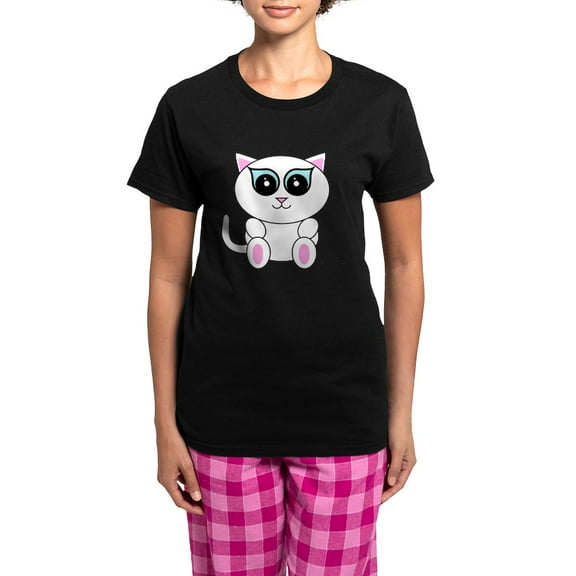 CafePress - White Kitty Women's Dark Pajamas - Women's Short Sleeve Print T-Shirt and Pants Dark Cotton Pajama Set