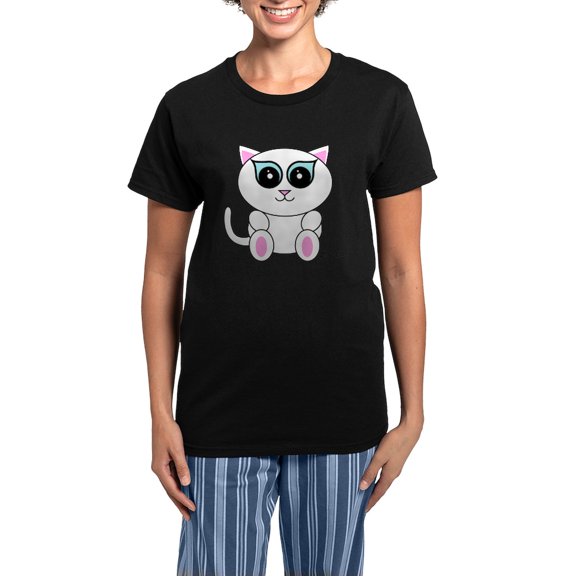 CafePress - White Kitty Women's Dark Pajamas - Women's Short Sleeve Print T-Shirt and Pants Dark Cotton Pajama Set