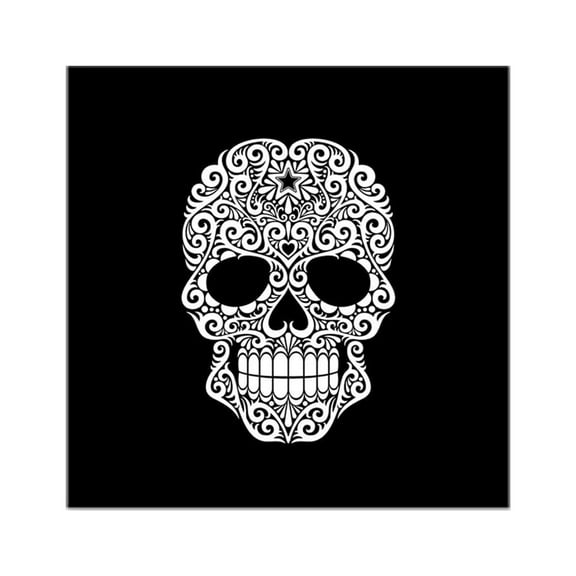 CafePress - White Swirling Sugar Skull On Black Sticker - Square Sticker 3" x 3"
