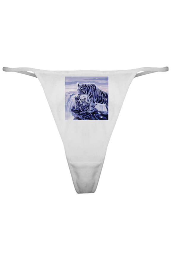 - White Tigress And Her Cubs Classic Thong - Women's Sexy Novelty Thong Panties Underwear