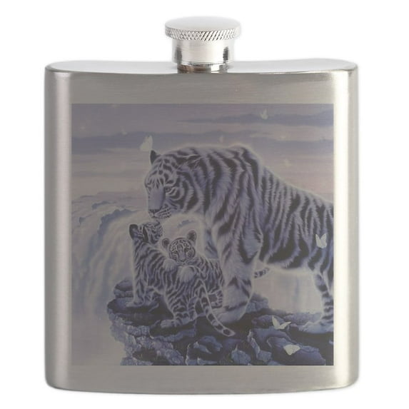 CafePress - White Tigress And Her Cubs Flask - Stainless Steel Flask, 6oz Drinking Flask