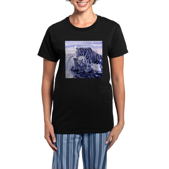 CafePress - White Tigress And Her Cubs Pajamas - Women's Short Sleeve Print T-Shirt and Pants Dark Cotton Pajama Set