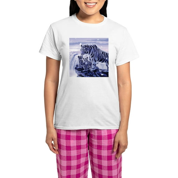 CafePress - White Tigress And Her Cubs Pajamas - Women's Short Sleeve Print T-Shirt and Pants Light Cotton Pajama Set