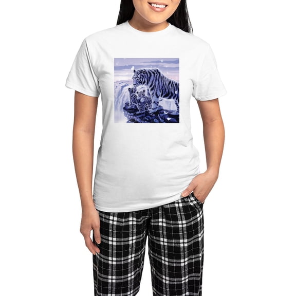 CafePress - White Tigress And Her Cubs Pajamas - Women's Short Sleeve Print T-Shirt and Pants Light Cotton Pajama Set