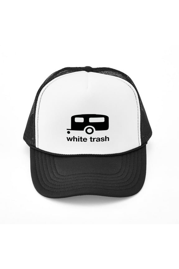 - White Trash - Adjustable Unisex Printed Trucker Hat with Mesh Back